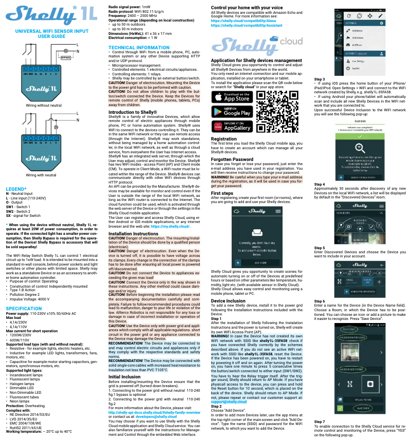 Page 1 de la notice Manuel utilisateur Shelly 1L