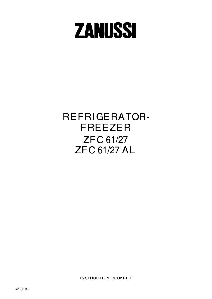 Page n°1 - Manuel utilisateur Zanussi ZF61/27