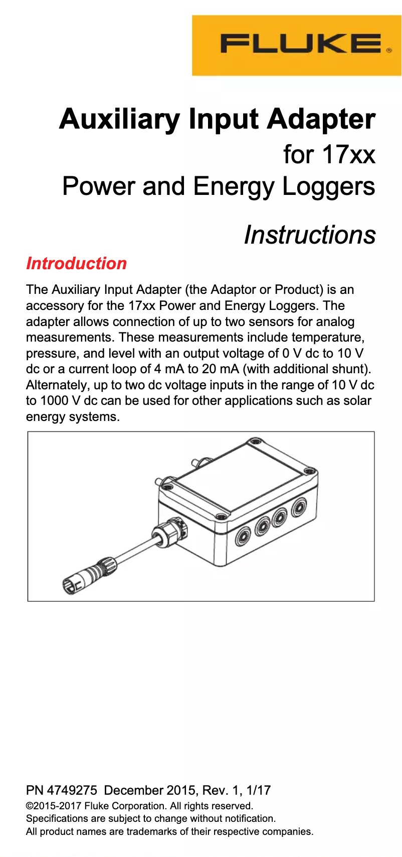 Image de la première page du manuel de l'appareil 17xx