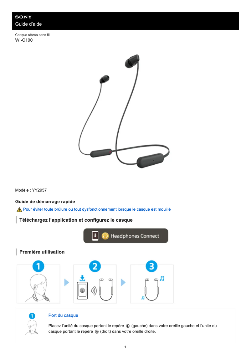 Page 1 of the manual User Manual Sony WI-C100