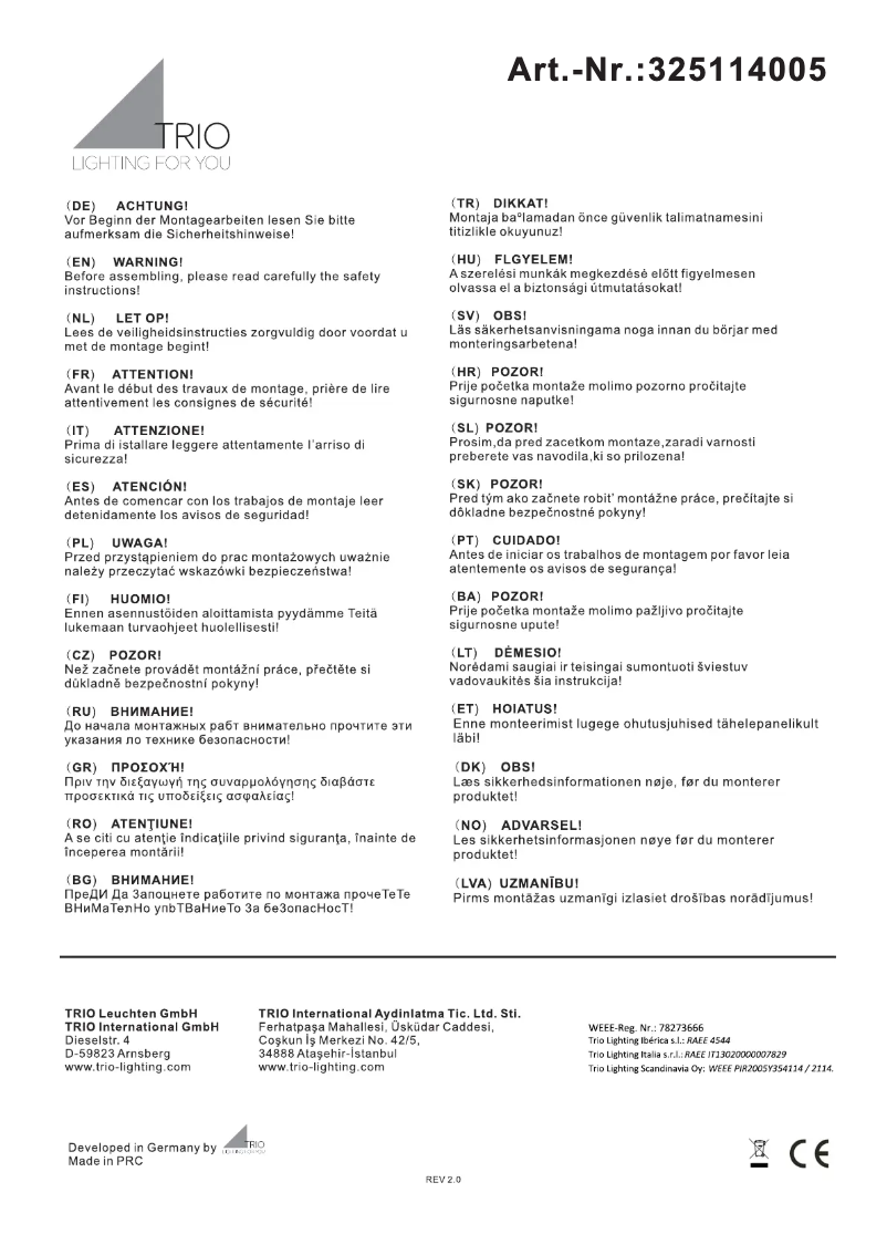 Page 1 de la notice Manuel utilisateur Trio Lighting Thunder 325114005