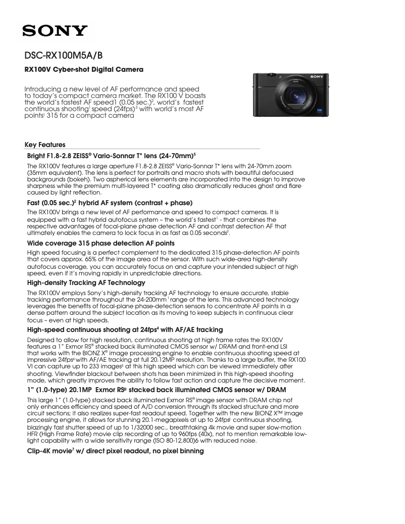 Image de la première page du manuel de l'appareil Cybershot DSC-RX100 V