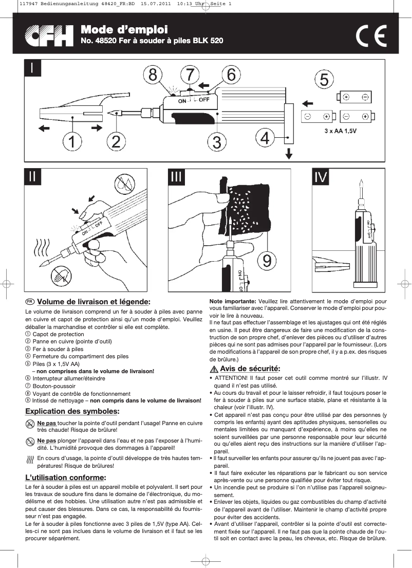 Page n°1 - Manuel utilisateur Parkside BLK 520