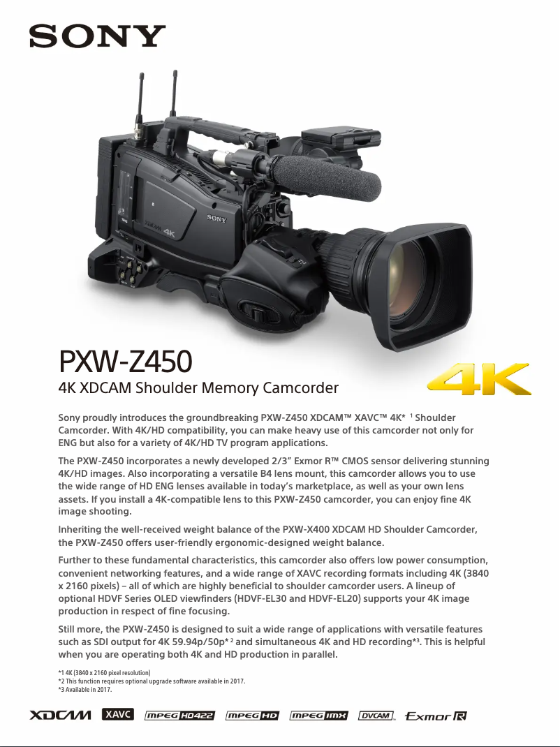 Page 1 de la notice Brochure Sony PXW-Z450