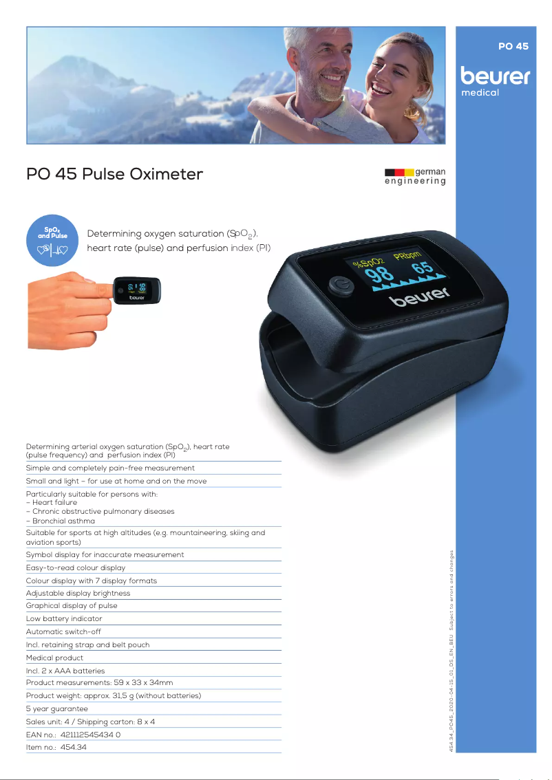 Page 1 de la notice Fiche technique Beurer PO 45