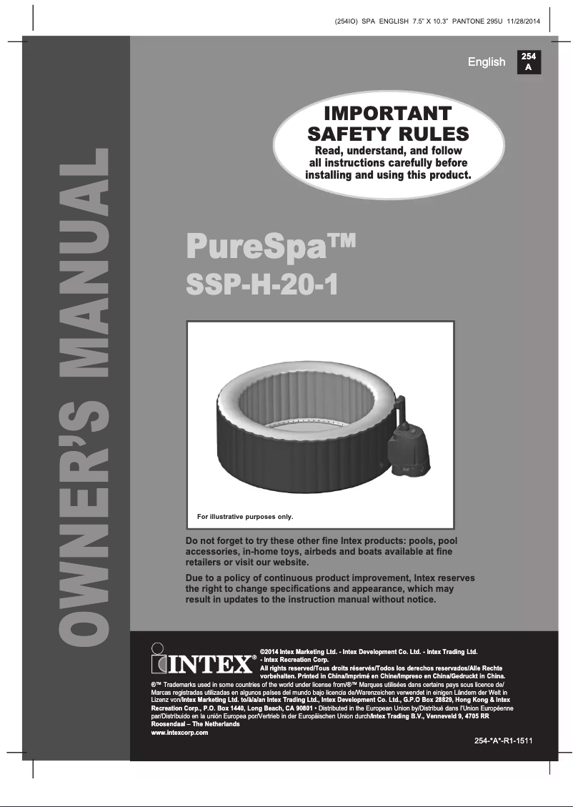 Page 1 de la notice Manuel utilisateur Intex PureSpa