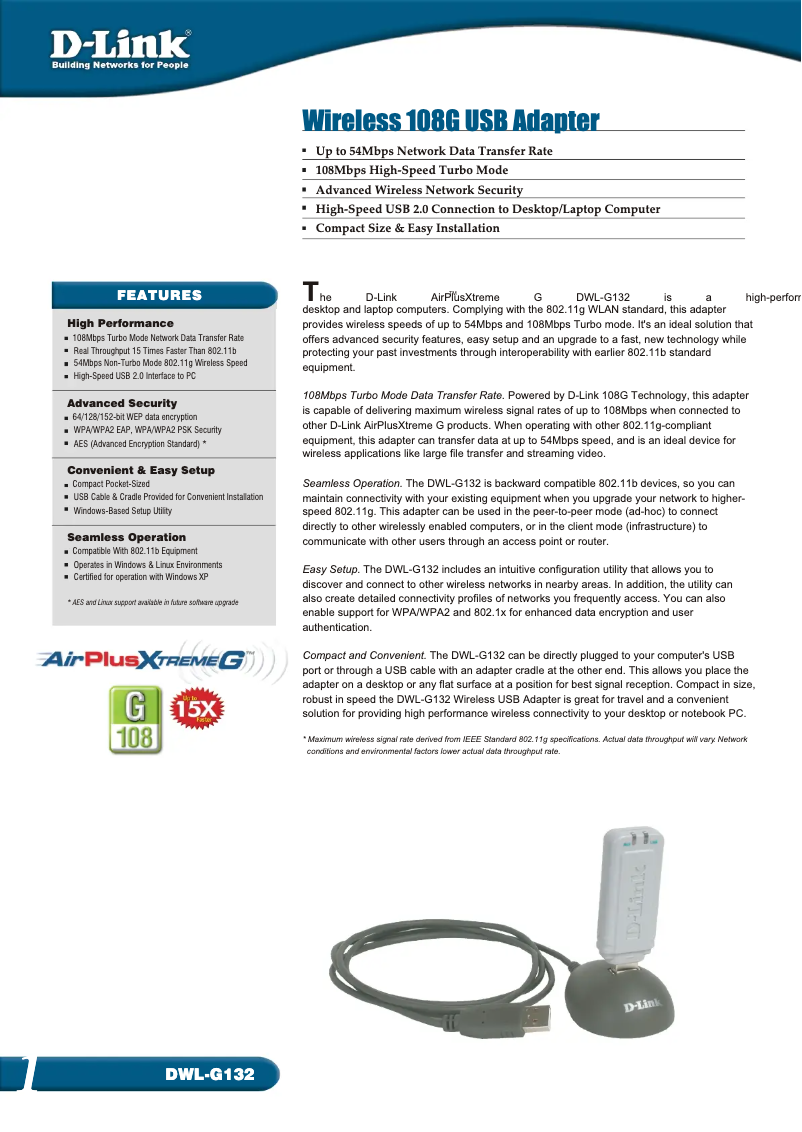 Image de la première page du manuel de l'appareil DWL-G132