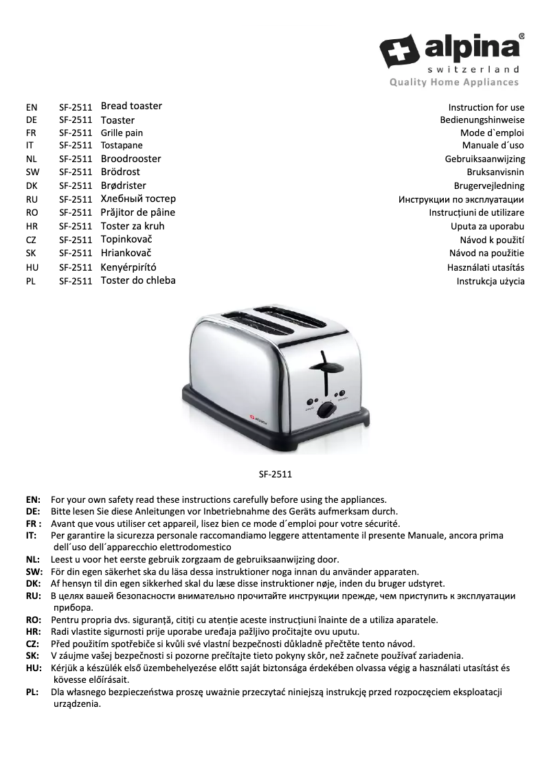 Image de la première page du manuel de l'appareil SF 2511
