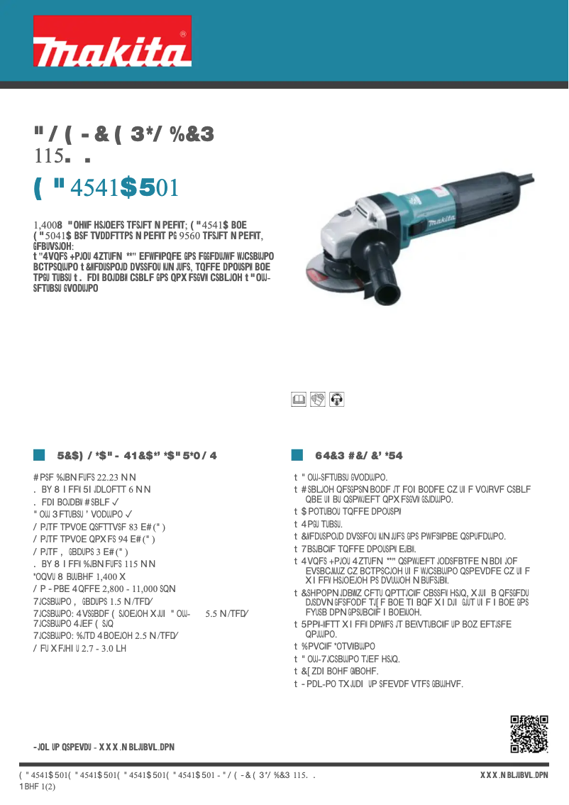 Page 1 de la notice Fiche technique Makita GA4541CT01