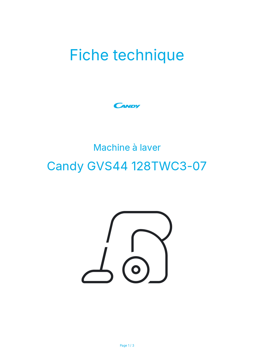 Page n°1 - Fiche technique Candy GVS44 128TWC3-07