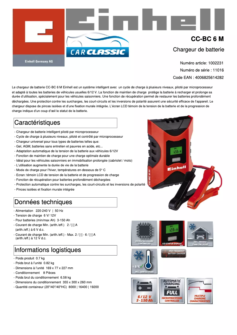 Page n°1 - Fiche technique Einhell CC-BC 6M