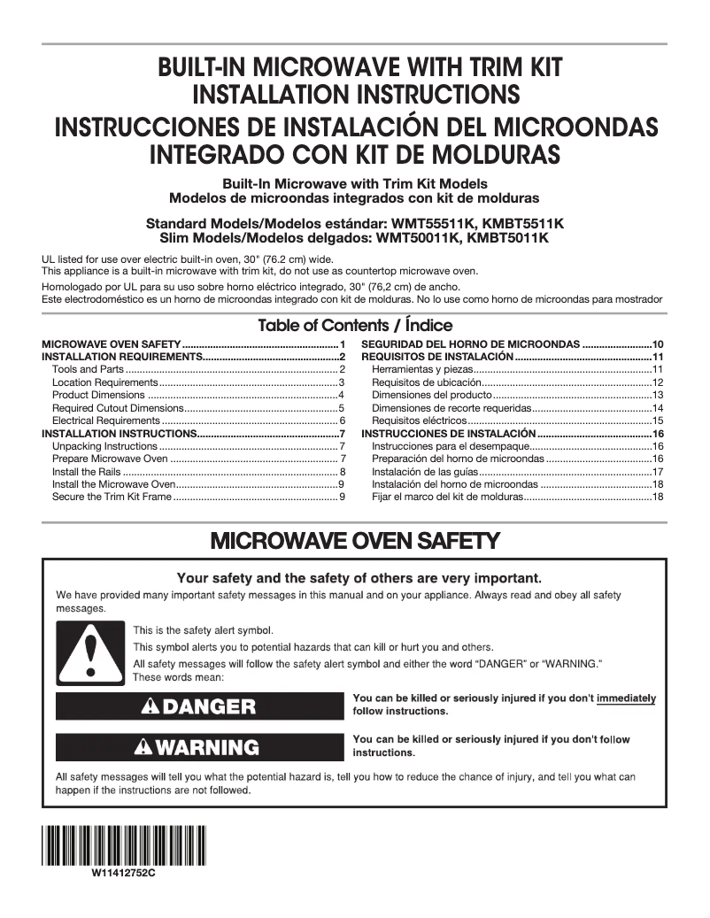 Page 1 de la notice Guide d'installation KitchenAid KMBT5511KSS