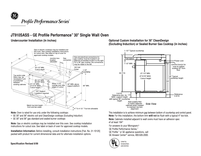 Page n°1 - Fiche technique GE Profile Performance JT910SASS