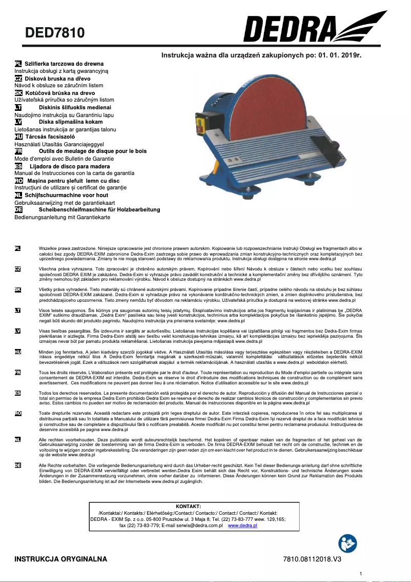 Page 1 de la notice Manuel utilisateur DEDRA DED7810