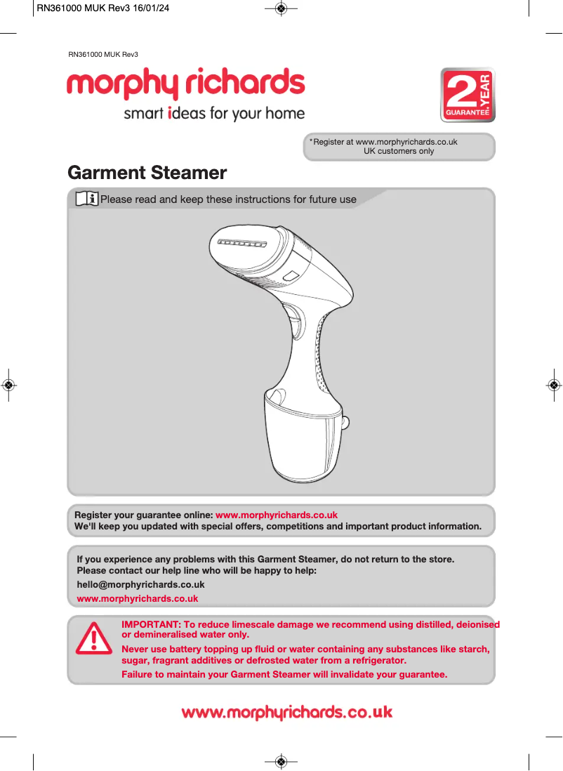 Page 1 de la notice Manuel utilisateur Morphy Richards Express Steam 361000