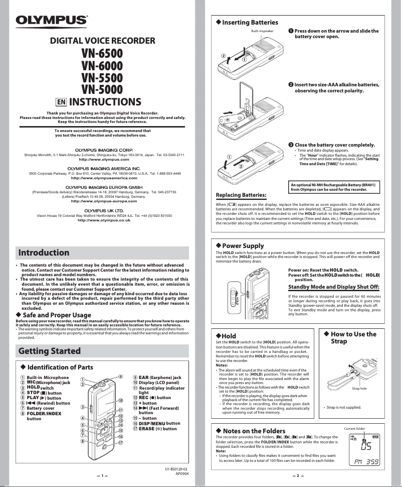 Image de la première page du manuel de l'appareil VN-5000