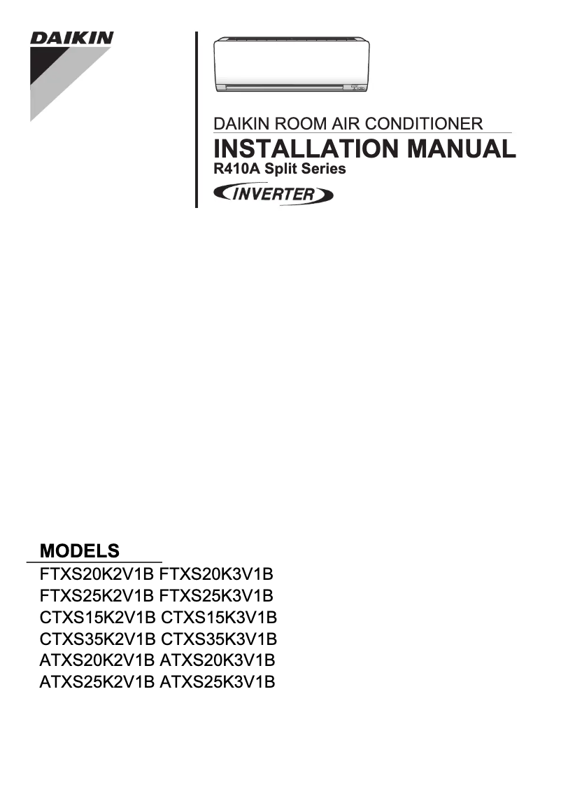 Page 1 de la notice Guide d'installation Daikin FTXS20K2V1B
