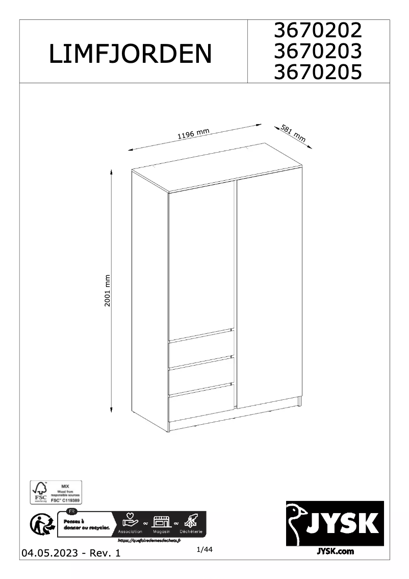 Image de la première page du manuel de l'appareil LIMFJORDEN 120x200
