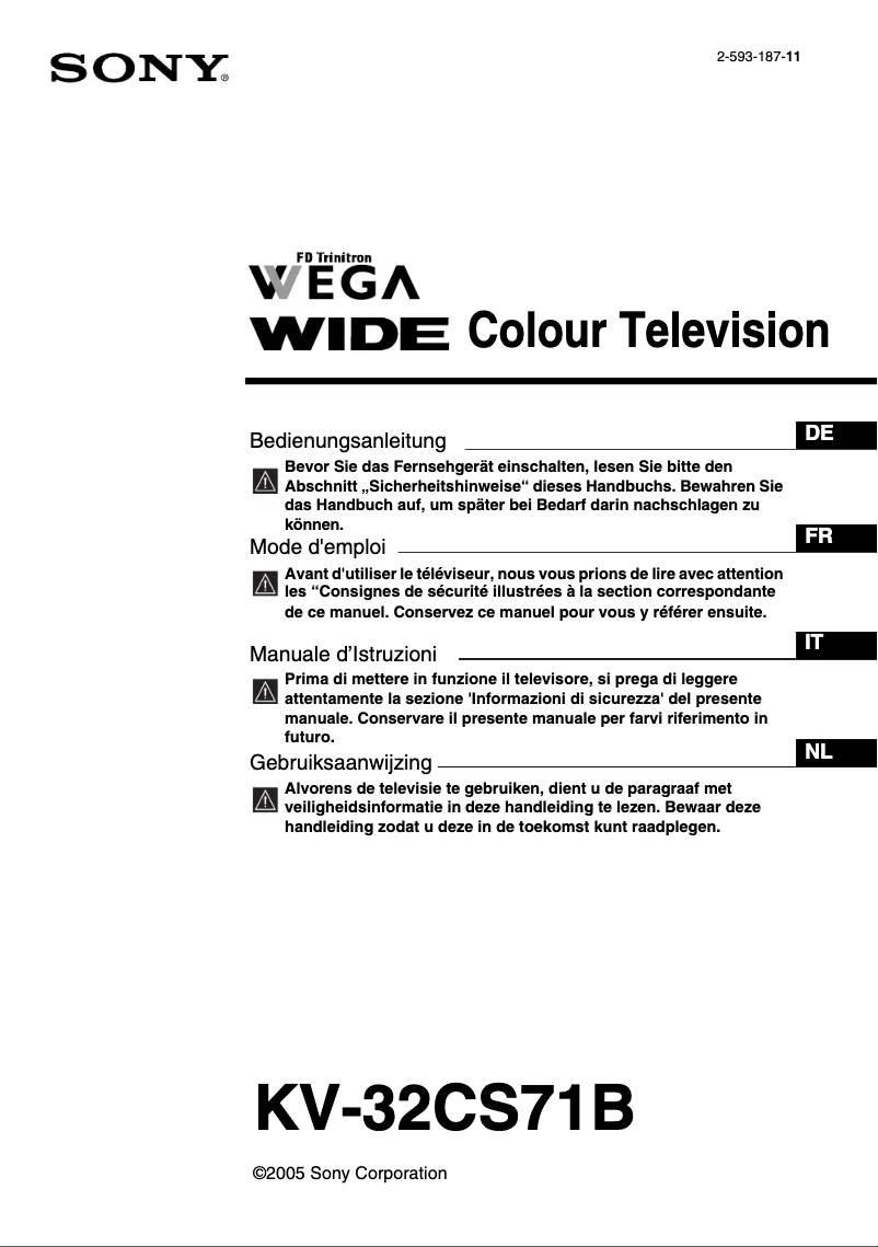 Page 1 de la notice Manuel utilisateur Sony KV-32CS71