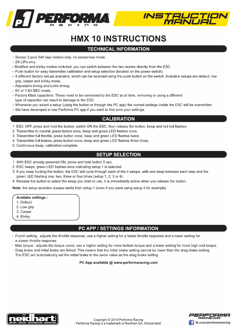 Page 1 de la notice Manuel utilisateur Performa Racing PA9347