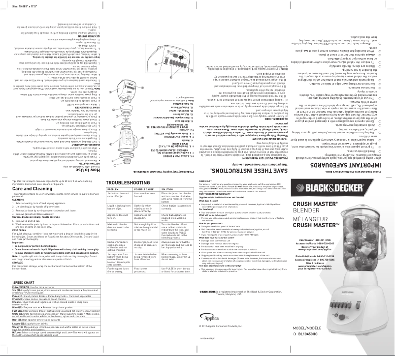 Page 1 de la notice Manuel utilisateur Black & Decker BL10450HC