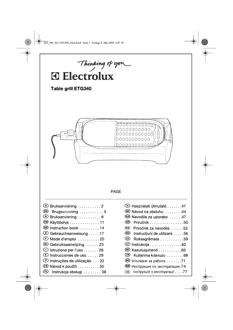 Page 1 de la notice Manuel utilisateur Electrolux ETG340