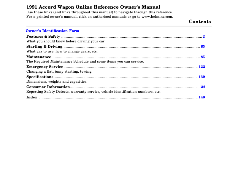 Página 1 del manual Manual de usuario Honda Accord Sedan (1991)