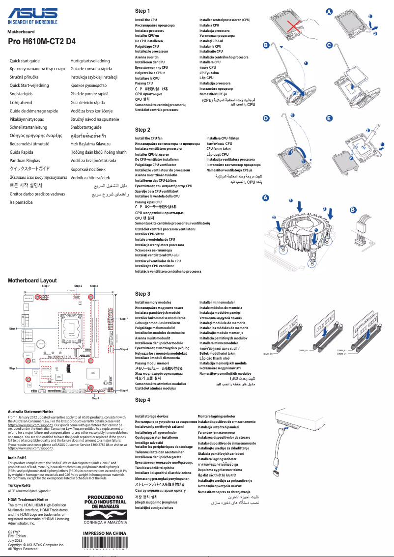Page n°1 - Guide de démarrage rapide Asus Pro H610M-CT2 D4