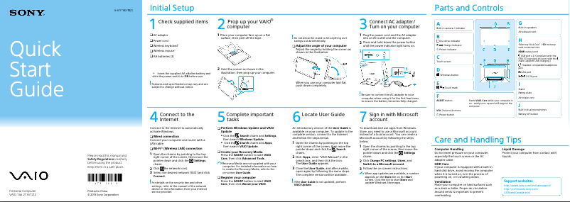 Page n°1 - Guide d'installation Sony Vaio Tab 21 SVT21215CXB