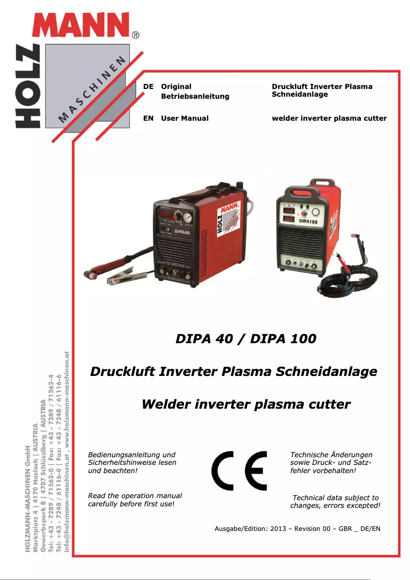 Page n°1 - Manuel utilisateur Holzmann DIPA40