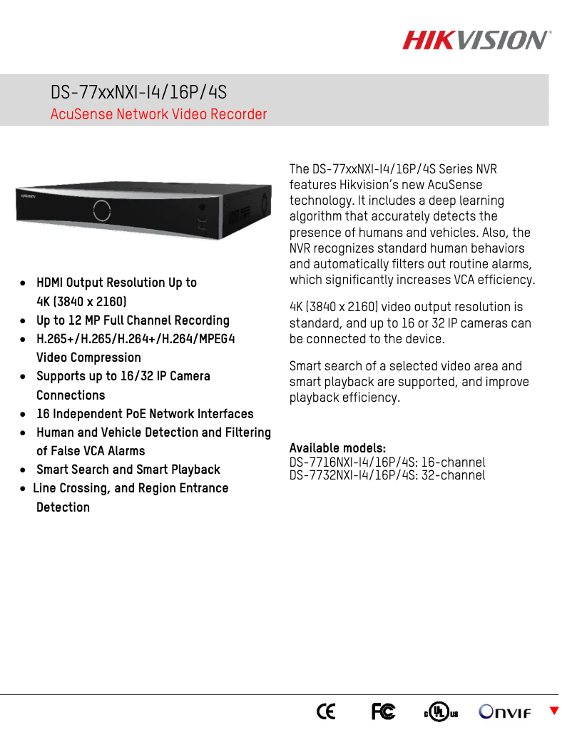 Page 1 de la notice Fiche technique Hikvision DS-7716NXI-I4