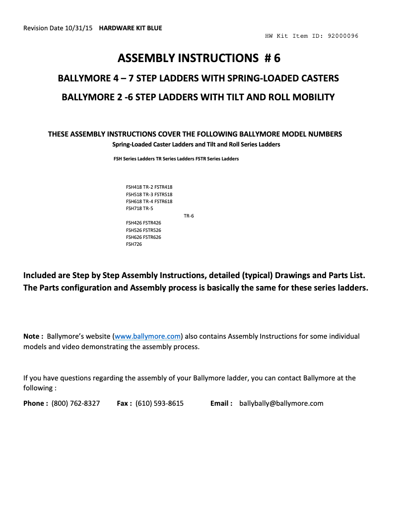 Page 1 de la notice Instructions / montage Ballymore TR-5