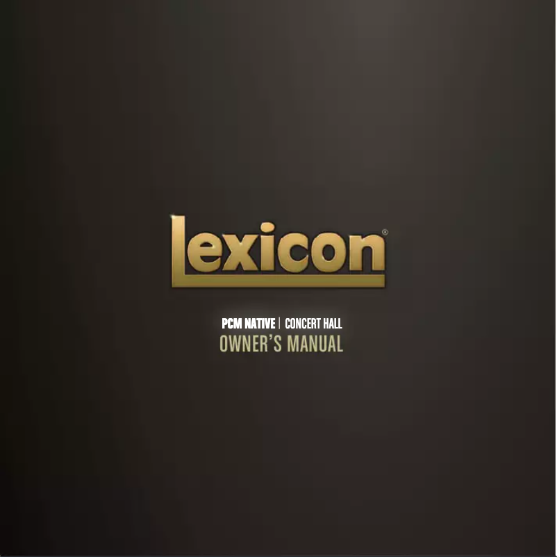 Page n°1 - Manuel utilisateur Lexicon PCM Native Concert Hall