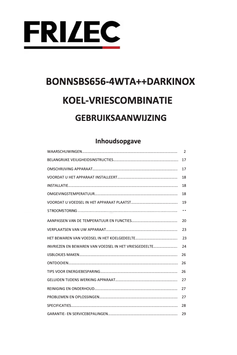 Page 1 de la notice Manuel utilisateur Frilec BONNSBS656-4WTA++DI