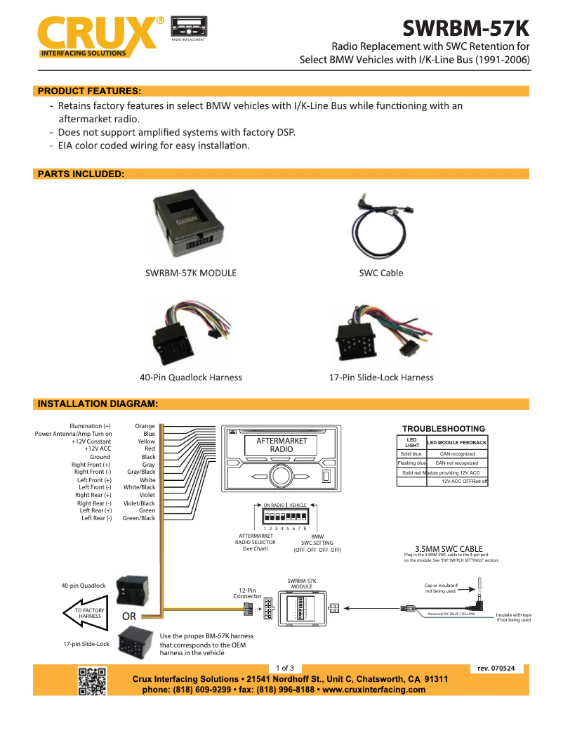 Page n°1 - Manuel utilisateur CRUX SWRBM-57K