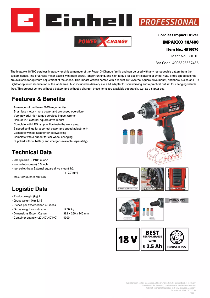 Image de la première page du manuel de l'appareil IMPAXXO 18/400