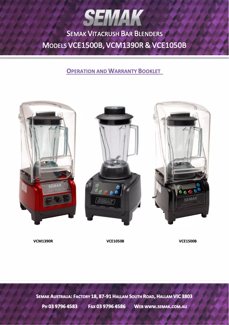 Page n°1 - Manuel utilisateur Semak Vitacrush VCM1390
