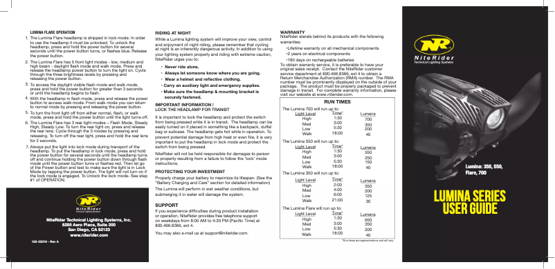 Page n°1 - Manuel utilisateur NiteRider Lumina 700