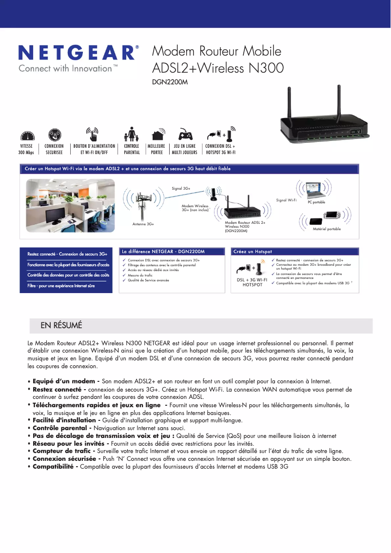 Page 1 de la notice Fiche technique Netgear DGN2200M