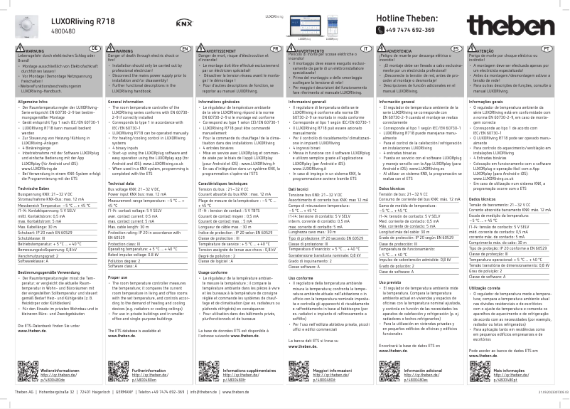 Page 1 de la notice Manuel utilisateur Theben LUXORliving R718