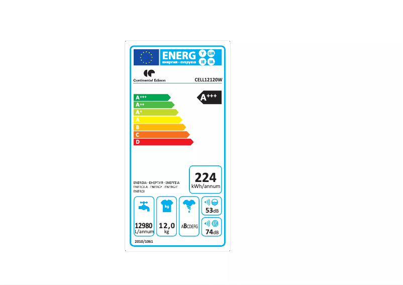 Page n°1 - Label énergétique Continental Edison CELL12120S