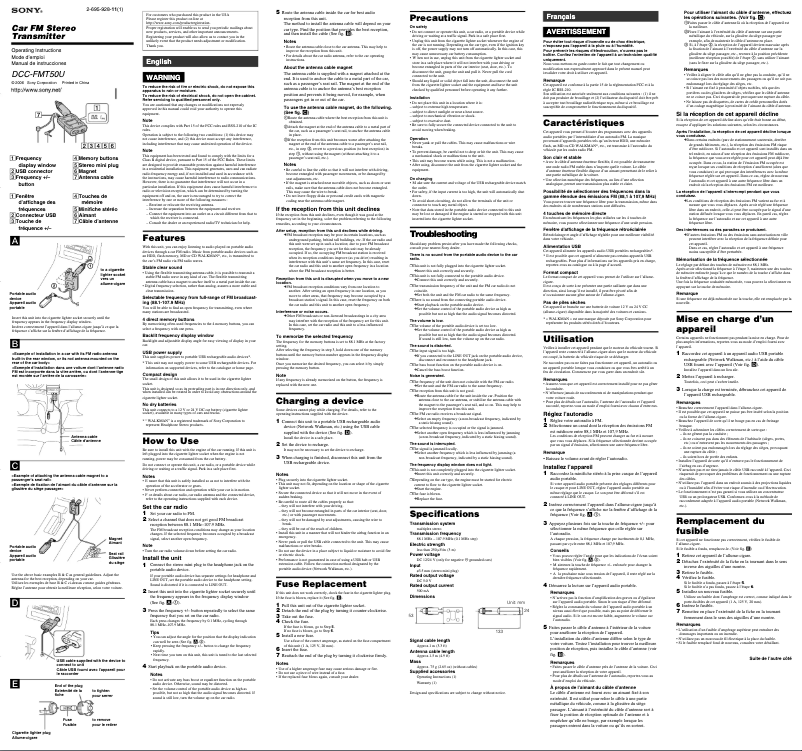 Page n°1 - Manuel utilisateur Sony DCC-FMT50U