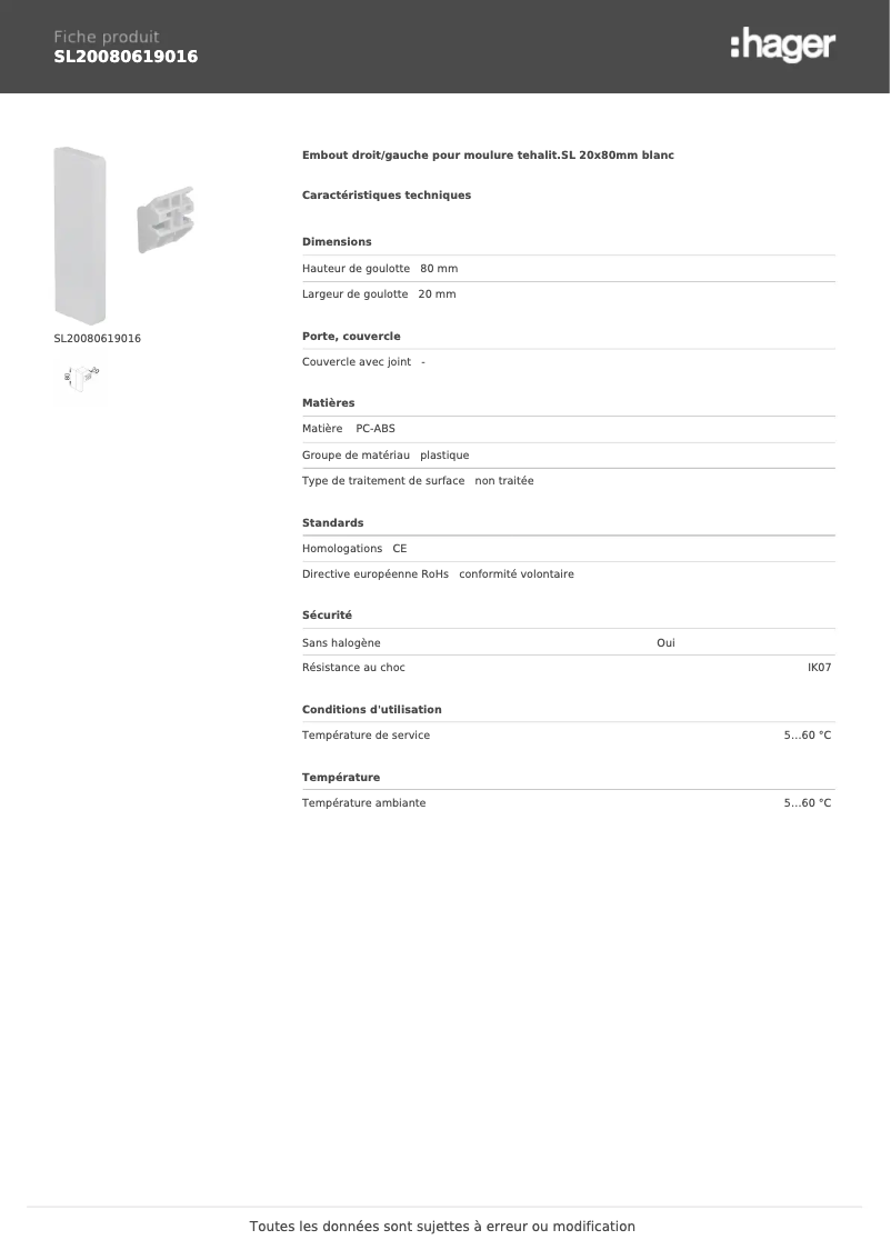 Page 1 de la notice Manuel utilisateur Hager SL20080619016