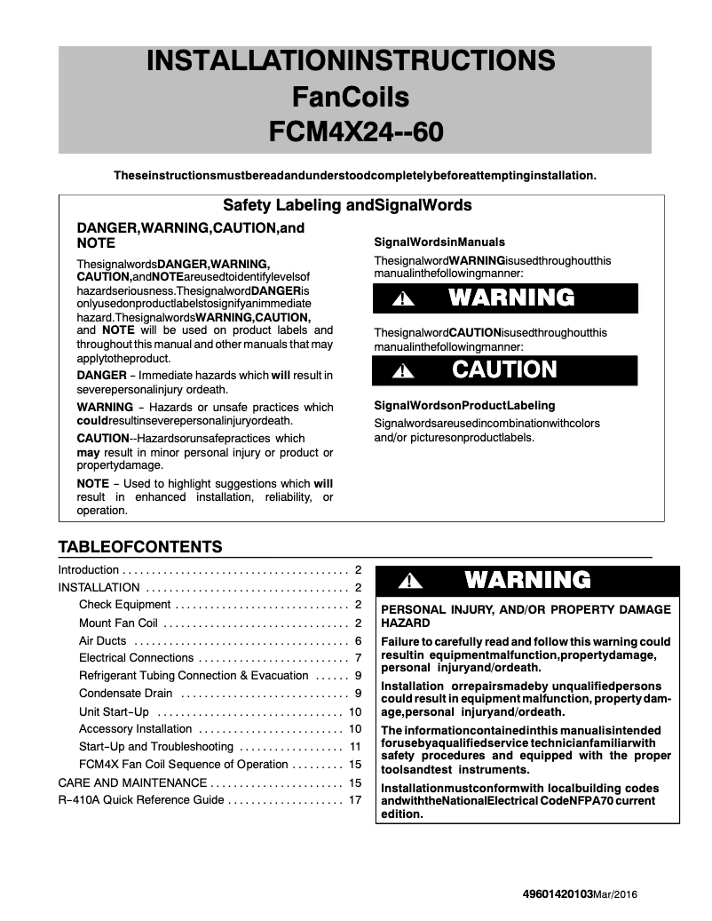 Página 1 del manual Manual de usuario Arcoaire FCM4X4800AL