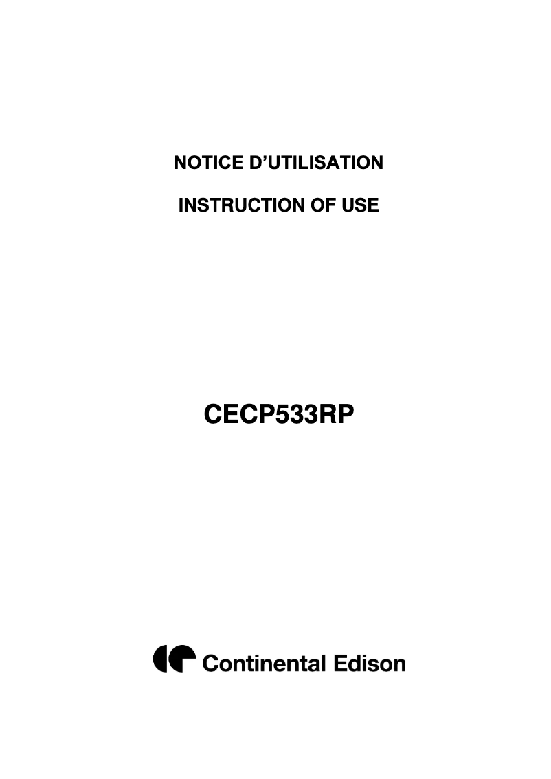 Page n°1 - Manuel utilisateur Continental Edison CECP533RP
