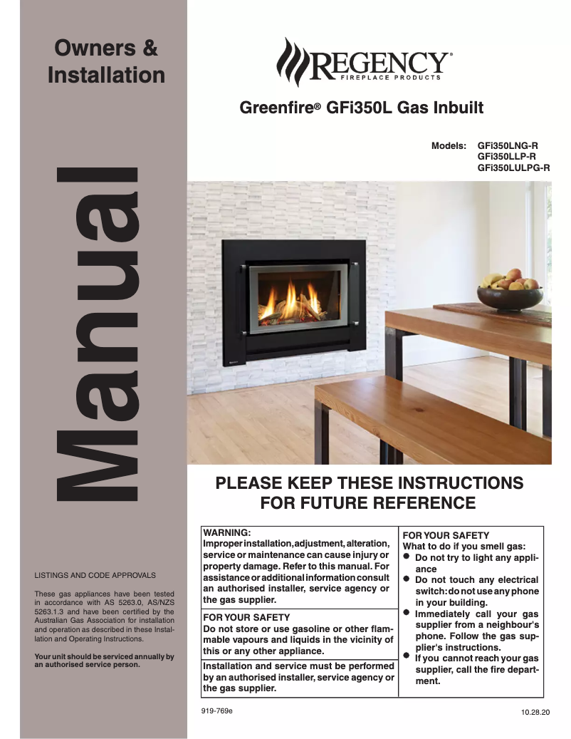 Page 1 de la notice Manuel utilisateur Regency Greenfire GFi350L