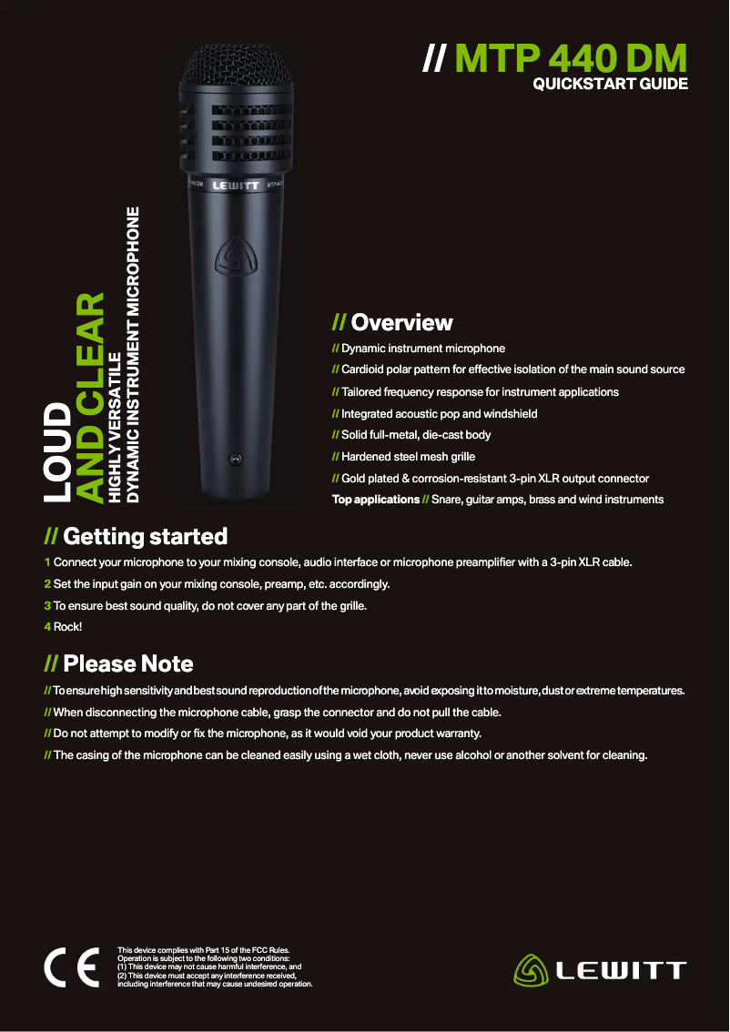 Page 1 de la notice Guide de démarrage rapide Lewitt MTP 440 DM