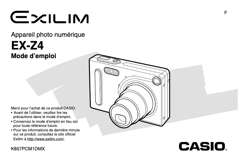 Image de la première page du manuel de l'appareil Exilim EX-Z4