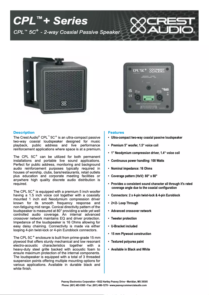 Page 1 de la notice Fiche technique Crest Audio CPL 5C+