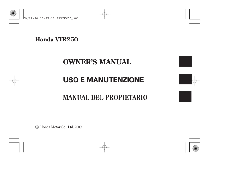 Page 1 de la notice Manuel utilisateur Honda VTR250 (2009)